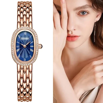2023 Популярный креативный и элегантный стиль, овальный циферблат, женские кварцевые часы со стальным ремешком, подходящие для подарков к праздникам для женщин