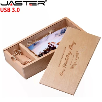 JASTER USB 3.0, Фотоальбом, USB флэш-накопители 128 ГБ, бесплатный пользовательский логотип, ручка из орехового дерева, Свадебная коробка, флешка 64 ГБ, Фотография