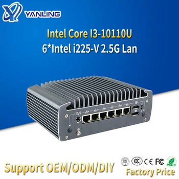 Yanling 10th gen Core i3 10110U Micro Firewall Appliance 6 Intel i225-V2.5G Lan Промышленный Безвентиляторный Мягкий маршрутизатор