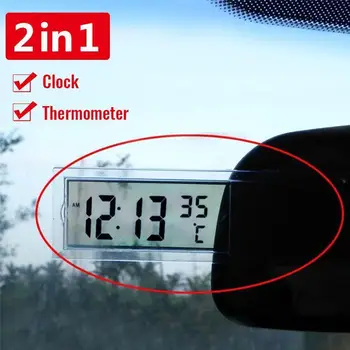 Автомобильные электронные часы с жидкокристаллическим дисплеем, орнамент на лобовом стекле, 2 в 1 ЖК-дисплей, отображающий время и температуру, аксессуары для интерьера автомобиля
