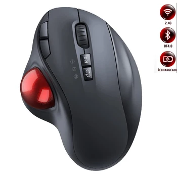 Беспроводная трекбольная мышь 2.4 G + Bluetooth, Перезаряжаемая игровая мышь, Эргономичная для компьютера, Простое управление большим пальцем, Плавное отслеживание мышей