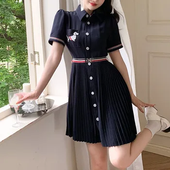 Высококачественное Корейское Модное Повседневное платье-поло с вышивкой в виде щенка TB, Женская плиссированная юбка Летом 2023 года
