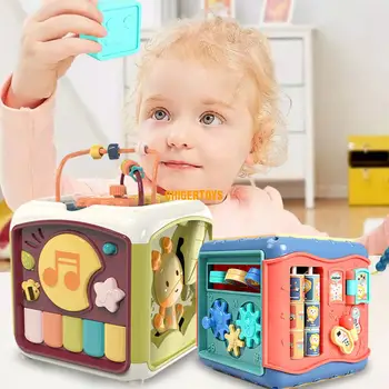 Многофункциональная Музыкальная Шкатулка для малышей, игрушка для ручного Барабана, Развивающие Кубические блоки, Музыкальная игрушка в Подарок для малышей