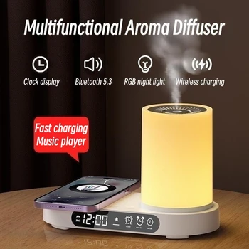Многофункциональный домашний Диффузор эфирных масел для Ароматерапии, USB-Увлажнитель воздуха, Bluetooth-Динамик, Беспроводная Зарядка телефона, Будильник