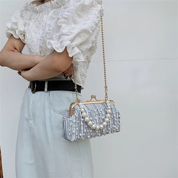 Модная сумка с жемчужной цепочкой, Новая женская сумка-клатч, сумка для ужина на металлической цепочке через плечо