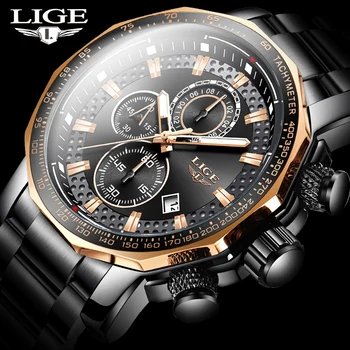 Модные мужские часы LIGE роскошные водонепроницаемые кварцевые часы из нержавеющей стали, мужские часы лучшего бренда, деловой хронограф Relogio Masculino