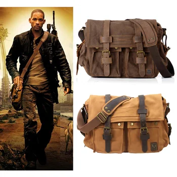 Новая модная винтажная кожаная холщовая мужская сумка-мессенджер, Хлопковая холщовая сумка через плечо, мужская сумка на ремне, повседневная сумка для отдыха