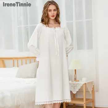 Ночная рубашка Irene Tinnie, пижамы, Женская ночная рубашка на Весну-осень с длинным рукавом, Свободные женские ночные рубашки Принцессы, удобные