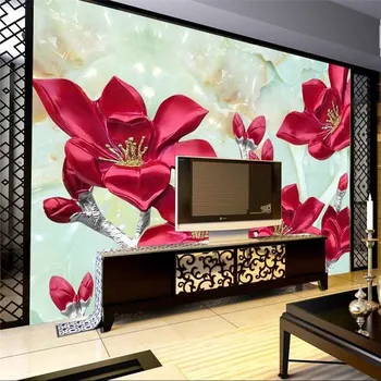 обои beibehang, Мраморный фон для гостиной, рельефные цветы, лилии, видео с лилиями, 3D большая настенная роспись, современная живопись