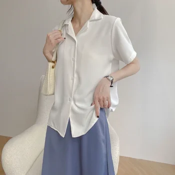Офисные женские белые рубашки, топы, летняя блузка в Японском Корейском стиле, женская модная повседневная женская одежда с коротким рукавом