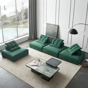 Ретро Зеленый диван с модулем Tofu, Итальянское кресло из матовой ткани, диван с одним Сиденьем, Комбинированная мебель для гостиной в минималистском стиле