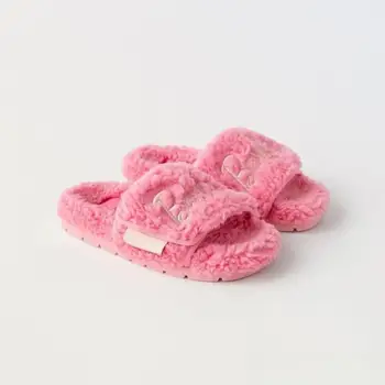 Розовые тапочки, шерстяные дизайнерские тапочки для женщин, Тапочки с буквенным принтом, Повседневная женская универсальная обувь, женские модные тапочки