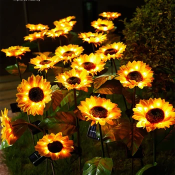Солнечные цветы, освещение дорожки, Солнечные подсолнухи, освещение газона в саду, IP65 Водонепроницаемый для украшения внутреннего дворика, свадьбы, праздника