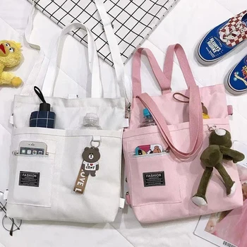 Холщовая сумка, Женские сумки-мессенджеры, Большая Вместительная Студенческая сумка-тоут, сумка для книг, Модная сумка через плечо в японском стиле, сумки