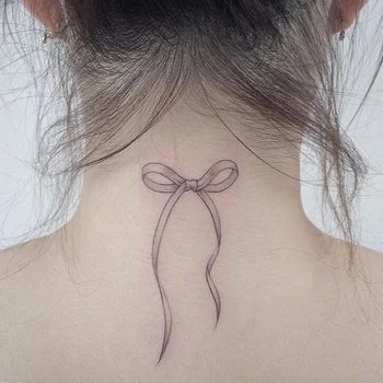 Черная татуировка с бантом-бабочкой, поддельная наклейка на шею, женская