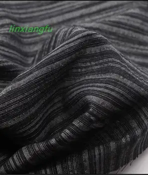 Черно-серая льняная ткань из полиэстера в полоску, весенне-летняя винтажная ткань для рубашки чонсам, халат-шарф, скатерть.