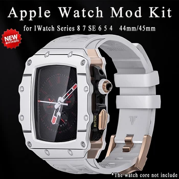Чехол из углеродного волокна для Apple Watch, ремешок 45 мм 44 мм, роскошный комплект модификации, металлический безель, резиновый ремешок для Iwatch серии 8 7 6 SE 5 4