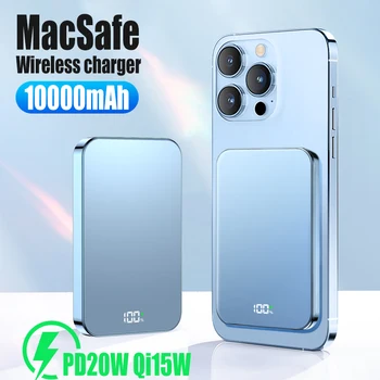 10000mAh Macsafe Powerbank, магнитный беспроводной банк питания, быстрая зарядка, портативный внешний вспомогательный аккумулятор для iPhone 12 13 14 Mini
