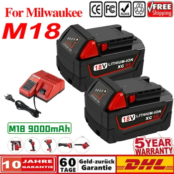 18 В Для Milwaukee M18 Аккумулятор M18B6 XC 9.0 Ah Li-Ion 48-11-1860 48-11-1852 Или Зарядное устройство 48-11-1850 48-11-1840 Для Беспроводных Электроинструментов