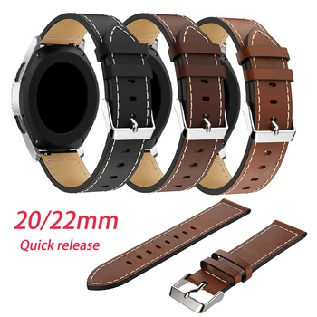 20 мм 22 мм Кожаный ремешок для Samsung Galaxy watch 4/Classic 44 мм Active 2 ремешок-браслет Huawei GT/2/Pro Galaxy 3 45 мм/42 мм/46 мм