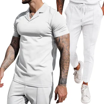 2023 Летняя Новая Мужская рубашка с Отворотом для отдыха с V-образным вырезом и короткими рукавами, мужской костюм, мужская одежда