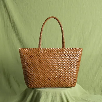 2023 Новая тканая сумка Из натуральной кожи, Открытая женская сумка ручной работы, сумка через плечо из воловьей кожи высшего качества