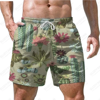 2023 Новые летние мужские пляжные шорты, Гавайские спортивные шорты для отдыха, Шорты с 3D принтом, Быстросохнущие Большие листья