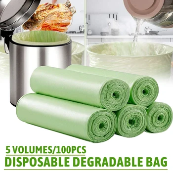 5 Рулонов/ 100шт Зеленые Биоразлагаемые Пакеты 45 * 50 см Мешок Для мусора ECO PSM Крахмальный Материал Нетоксичный Безвредный Для Бытовых Принадлежностей