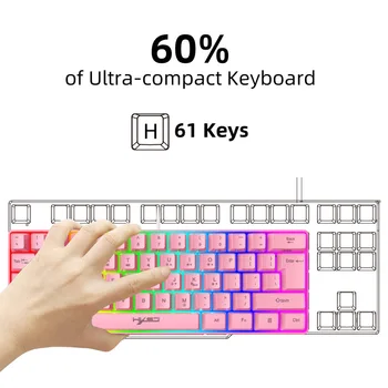 60% Проводная игровая клавиатура RGB 61 клавиша ABS с плавающей крышкой USB для ПК