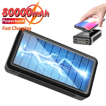 80000mAh QI Solar Power Bank Беспроводное Быстрое Зарядное Устройство Открытый Портативный Внешний Аккумулятор для Xiaomi mi Samsung iPhone