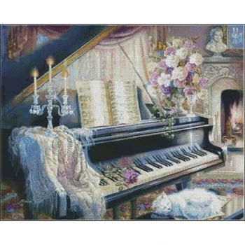 Amishop/Одежда высшего качества, прекрасный набор для счетной вышивки крестом, цветок пианино, белый кот, свеча для котенка