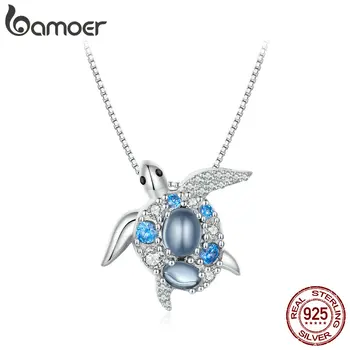 Bamoer, серебро 925 пробы, Голубая Шпинель, ожерелье с подвеской в виде морской Черепахи, Оправа CZ для женщин, подарок на День Святого Валентина