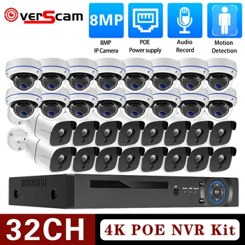 H.265 32CH 4K POE NVR Комплект 8MP CCTV безопасность Внутренняя наружная Водонепроницаемая камера Аудио Камера ночного видения Комплект видеонаблюдения