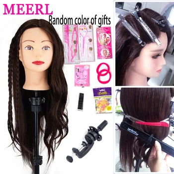 MEERL 85% Настоящие человеческие волосы, голова-манекен для обучения укладке волос, профессиональная Парикмахерская Косметологическая кукольная голова для Причесок