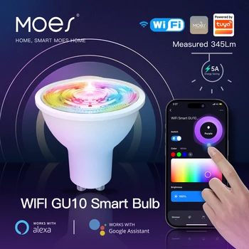 MOES Tuya GU10 WiFi Smart Light Светодиодные Лампы RGBCW 4,7 Вт С Регулируемой Яркостью Лампы Smart Life Remote Contro Работают с Alexa Google Home