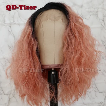 QD-Tizer 13 * 4 Короткие Свободные Вьющиеся волосы, Кружевные Парики из натуральных волос, Бесклеевые Термостойкие Синтетические Кружевные парики спереди для женщин