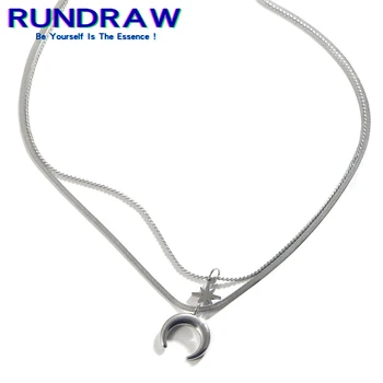 RUNDRAW, модное Серебряное ожерелье с подвеской в виде Звезды и Луны для Мужчин и женщин, подарки для вечеринок, Банкетные Ожерелья
