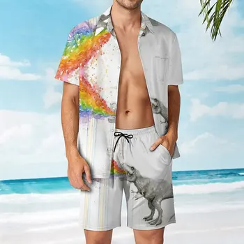 T Rainbow Puke (0002), Мужской пляжный костюм, Повседневный графический комплект из 2 предметов, Координаты, Пляж высшего качества, Размер Eur