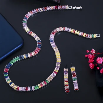 ThreeGraces/ Новые модные разноцветные серьги и ожерелье из кубического циркония геометрической прямоугольной формы, комплект ювелирных изделий для женщин TZ598