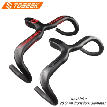 TOSEEK полностью карбоновый дорожный велосипед с одной интегрированной ручкой T800, черная/красная матовая карбоновая ручка, изогнутые стержни со стержнем 400/420/440 мм