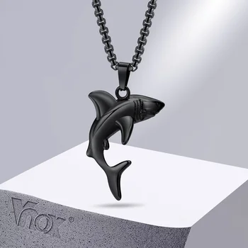 Vnox Стильные ожерелья с акулами для мужчин и мальчиков, ошейник с подвеской в виде животного в стиле панк-рок, ювелирные изделия с цепочкой из нержавеющей стали 50/55/60/70 см