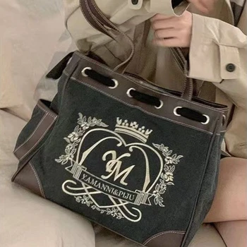 Xiuya Модная винтажная сумка через плечо для женщин, сумочка с вышивкой в виде букв и сердца, 2023 Новая Модная дизайнерская сумка большой емкости