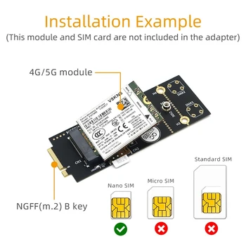 Адаптер M.2 (NGFF) Key B Со слотом для SIM-карты для модуля 3G/4G/5G Поддерживает NANO SIM-карту и размер карты M.2 Key B типа 3042/3052