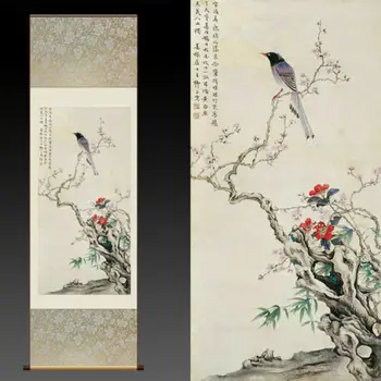 Азиатский Шелковый Свиток С Изображением Прокрутки, Настенный Свиток, Каллиграфия, Подвесное произведение искусства (птица)