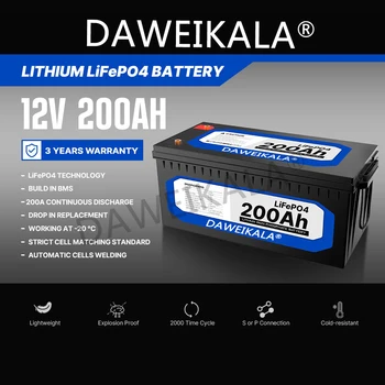 Батарея LiFePO4 12 В 200Ah, литий-железо-фосфатная батарея, встроенная BMS для системы солнечной энергии, дом на колесах, мотор для троллинга, Налог бесплатно