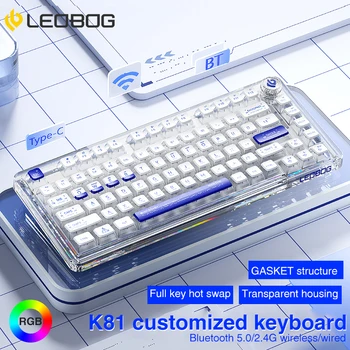 Беспроводная игровая клавиатура LEOBOG K81 с RGB подсветкой с возможностью горячей замены Bluetooth/2,4 ГГц/Type C 81 клавиша Механическая клавиатура с акриловым покрытием