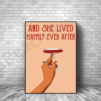 Вертикальный плакат, она живет счастливой жизнью, ретро-плакат, плакат о любви к вину, девушка с плакатом о вине, вывеска для дома, идеальный подарок