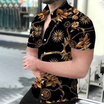Гавайская мужская рубашка с цветочным Цифровым принтом Camisa, Рубашки с коротким рукавом Для мужчин, Повседневный топ, Пляжная Рубашка оверсайз, Мужская одежда