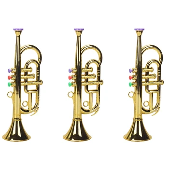 Горячая 3-кратная труба, 3 тона, 3 цветных клавиши, имитирующая игру, Мини-музыкальные духовые инструменты для детского Дня рождения, игрушка Золотого цвета