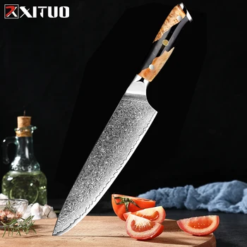 Дамасский нож шеф-повара, 8-дюймовый острый кухонный нож, японский VG-10, нож для нарезки из нержавеющей стали, эргономичная ручка с ножнами